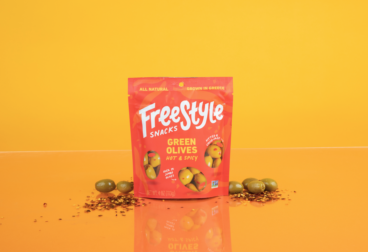 Freestyle Snacks - Vente Olives - Olives vertes - piquantes et épicées (paquet de 6)6