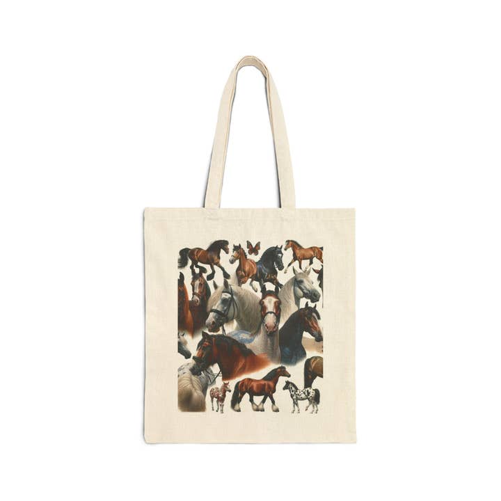 Sac fourre-tout en toile de coton élégant avec art équestre - Parfait pour les cavaliers, les amoureux des animaux, un usage quotidien, les cadeaux et le shopping écologique pour la vente par Classic Bougie