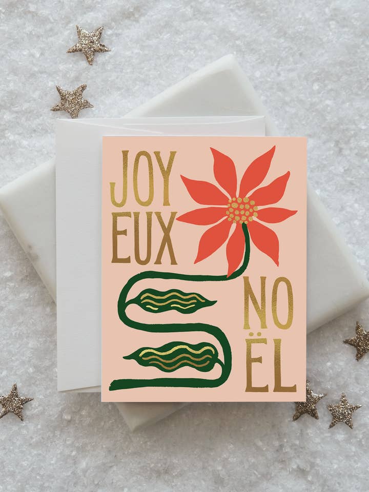 Joyeux Noel Poinsettia Holiday Greeting Card for wholesale by Idlewild Co.