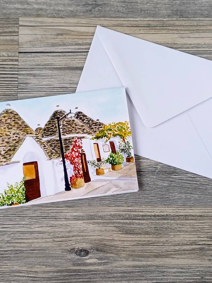 Hälsningskort – Italien – Resinspirerad akvarellillustration för wholesale av Christina Jenne Art and Design