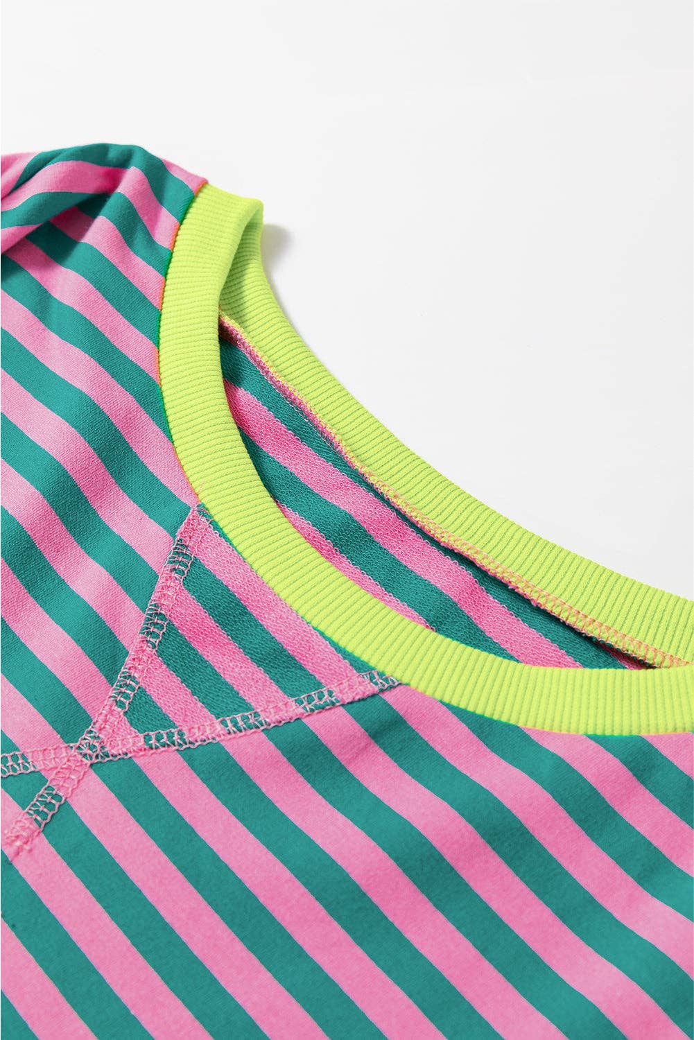 Green Stripe Oversized Colorblock Striped Pullover Sweatshirt for Women for wholesale on Faire16