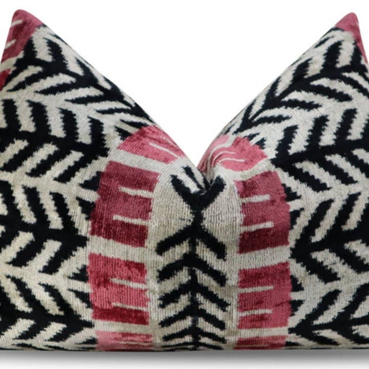 Handmade Velvet Pillow 16x24 Pink Black Geometric for wholesale by Canvello