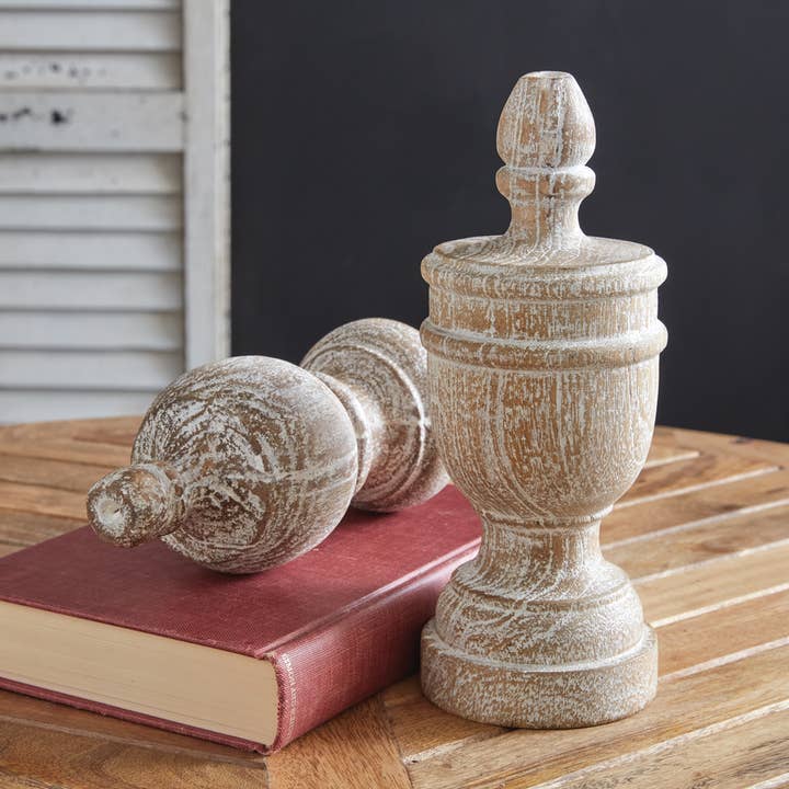 CTW Home Collection - Wholesale Decorative Tabletop Object - Set of Two Turned Wood Finials1