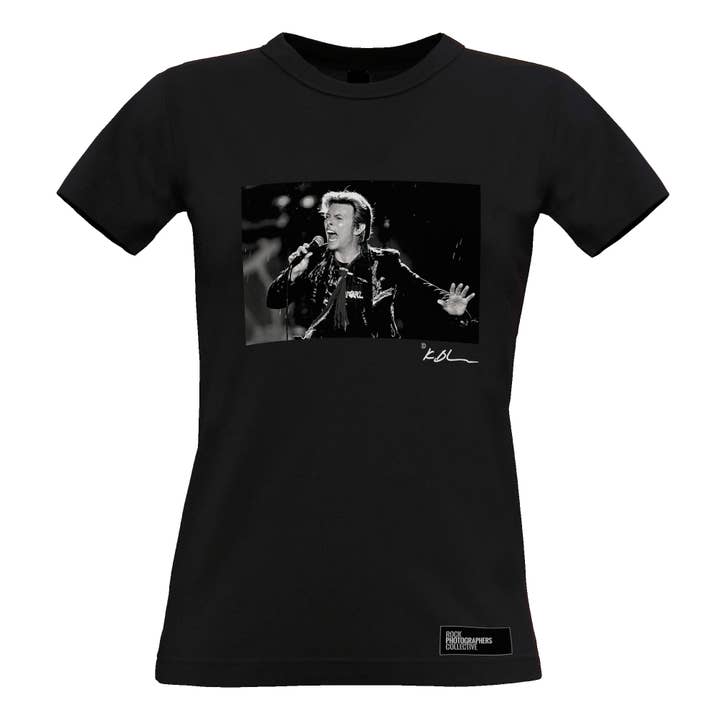 David Bowie Damen T-Shirt Live Nahaufnahme mit Mikrofon für den Großhandel von Rock Photographers Collective