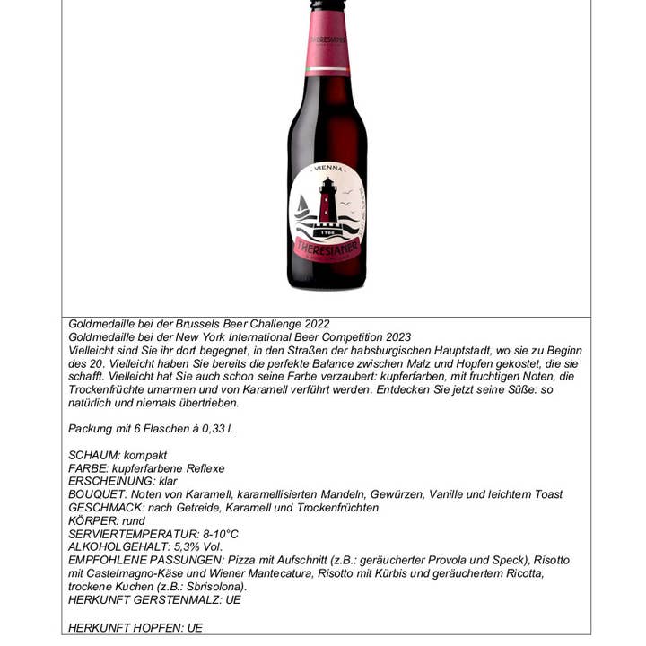 Metina SAS - Wholesale Beer - Vienna Theresianer beer 33 cl.5