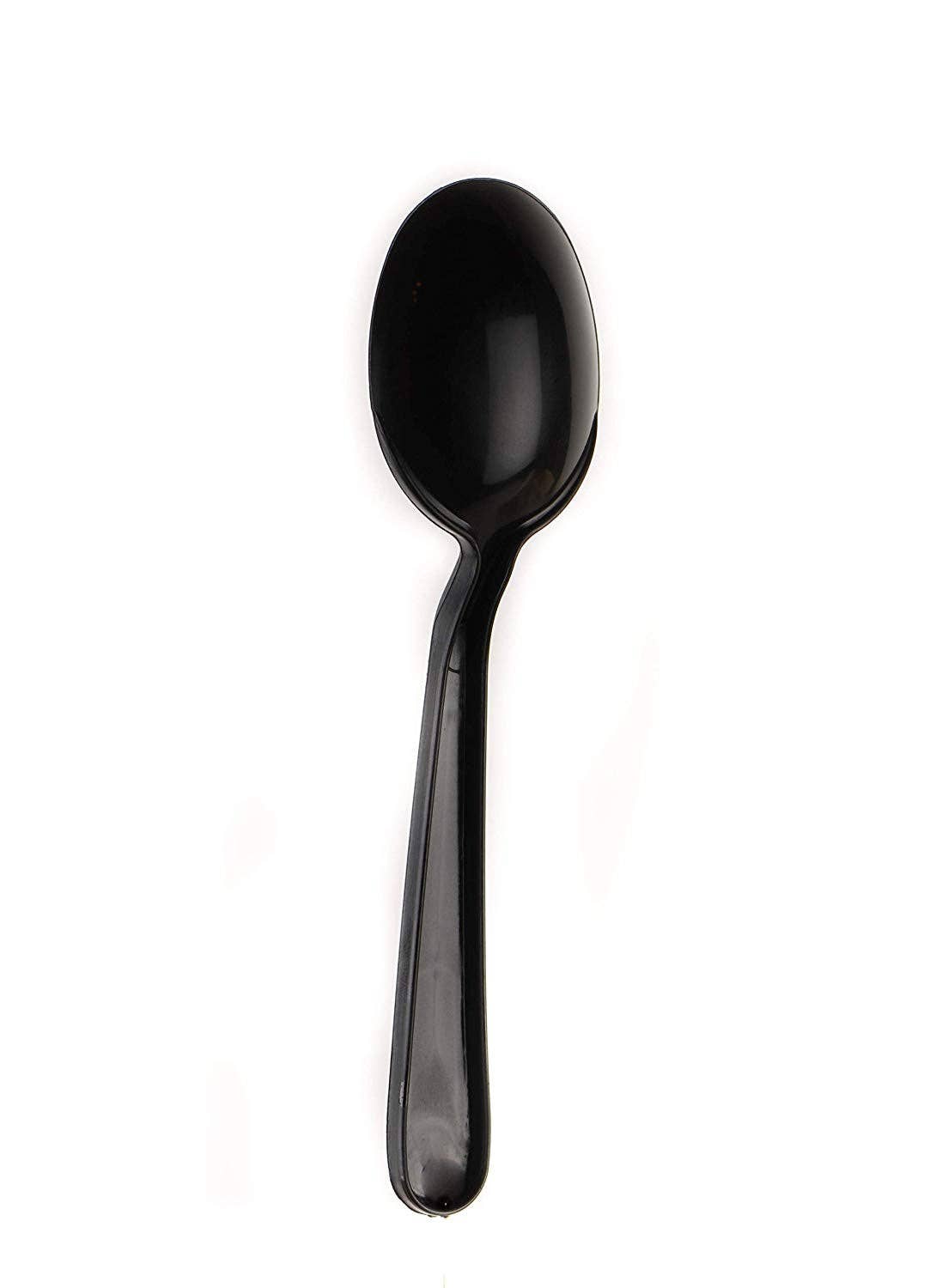 EcoQuality - Wholesale Table Spoon (Cutlery) - Disposable Plastic Heavy Weight Spoons Black/White Unwrapped2