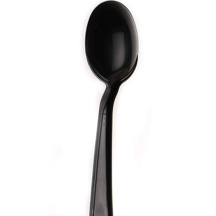 EcoQuality - Wholesale Table Spoon (Cutlery) - Disposable Plastic Heavy Weight Spoons Black/White Unwrapped2