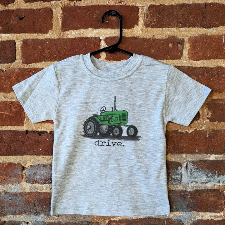 Barefoot Baby - Wholesale Screen Printed T-Shirt - Kids - "Drive" Green Tractor Farm Boy Country Western Apparel Kids