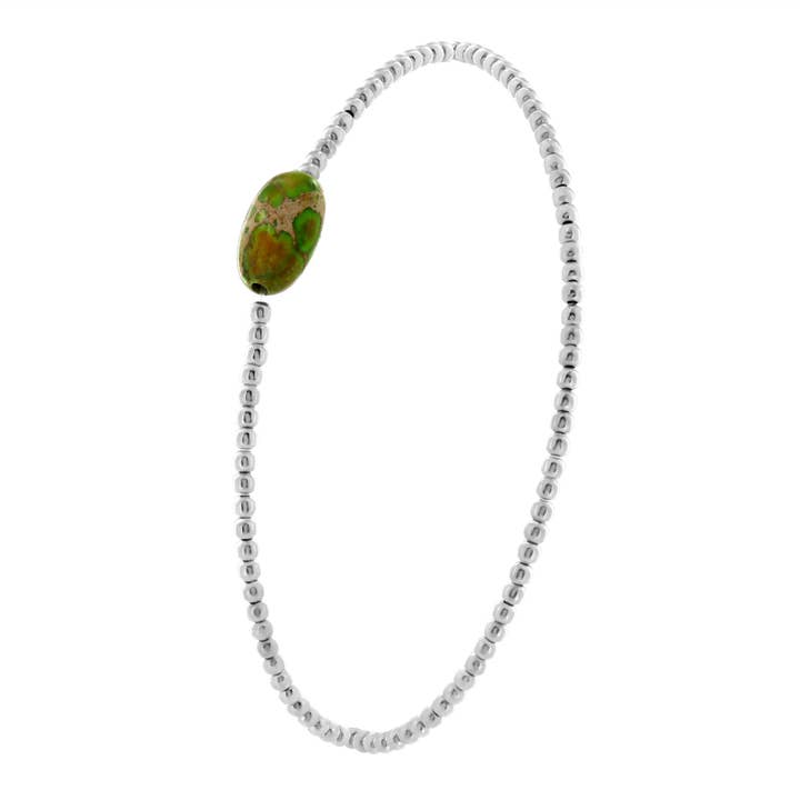 Bracelet élastique Argent 925 Jaspe verte pour la vente par Enomis