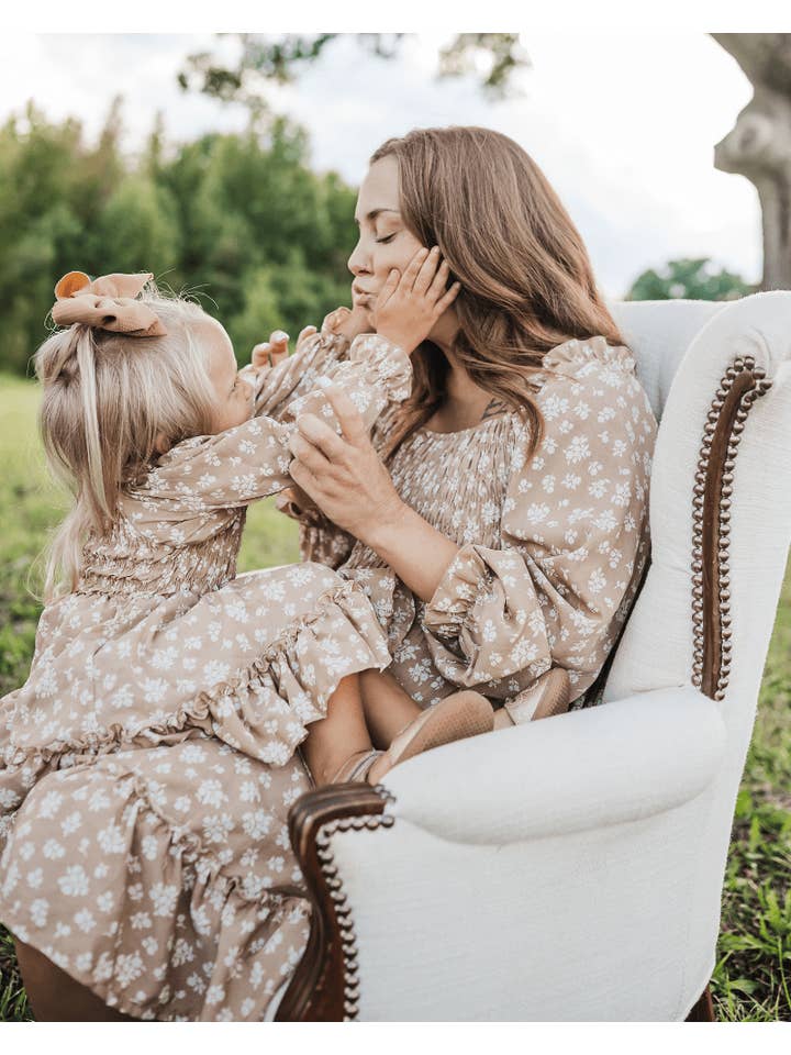 Bailey's Blossoms - Wholesale Dress - Women's - Caroline Long Sleeve Square Neck Dress - Light Khaki Floral