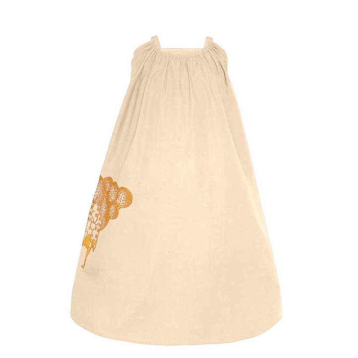 Infantium Victoria - Venta al por mayor Vestido - Niños - Vestido boho beige para niña con bordado de castillo dorado