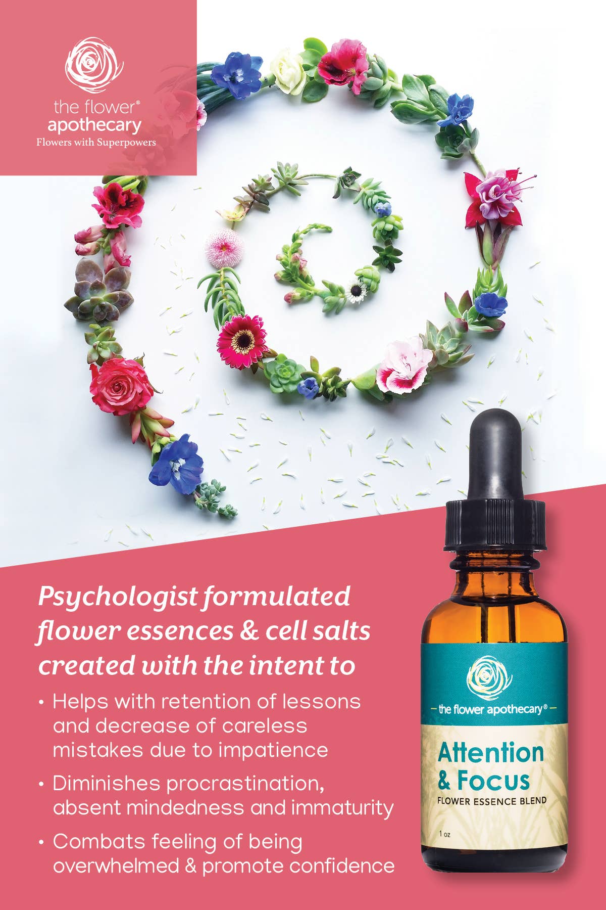 The Flower Apothecary - Wholesale Oral Supplement/Vitamin - Attention and Focus Flower Essence & Cell Salt Blend2