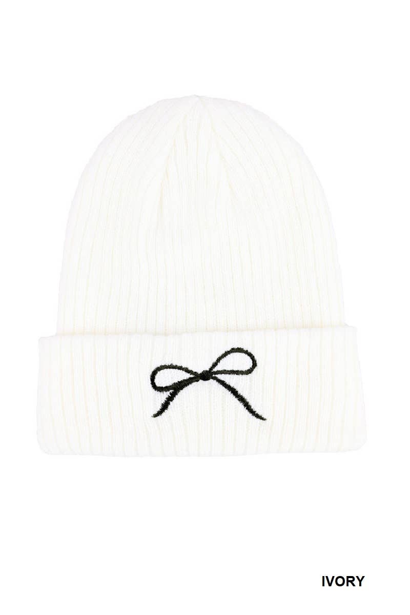 Vanilla Monkey - Wholesale Beanie - Women's - Coquette Bow Embroidered Knitted Beanie3