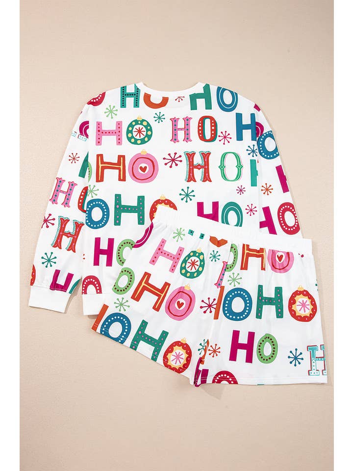 Bianco Completo da salotto taglie forti natalizio Ho Ho Ho con top e pantaloncini in vendita all'ingrosso su Faire2