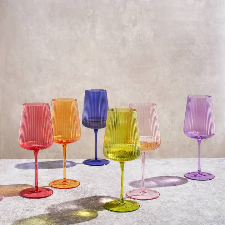 The Wine Savant / Khen Glassware - Wholesale Wine Glass - Ribbed Bright Colored Wine Glass Set of 6 - 19 OZ