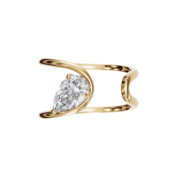 Bague Solitaire Moderne en Diamant Poire 2ct à Tige Ouverte pour la vente par PureYou Jewelry