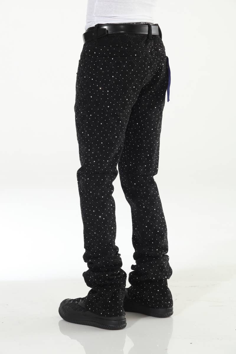 Stylo - Wholesale Jeans - Men's - Black Rhinestone Covered Stacked Flare5