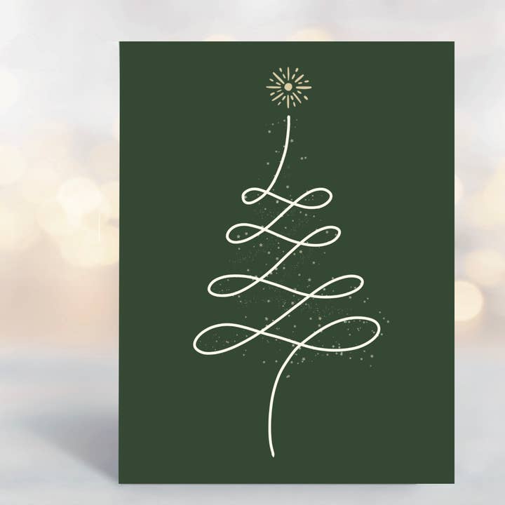 Ribbon Tree Hand Lettered Holiday Greeting Card for wholesale by Letters from Elliott