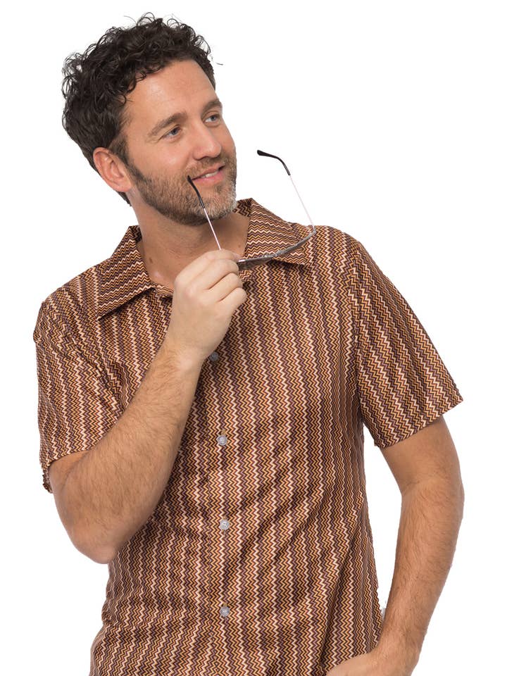 Retro 70's shirt Brown - Party Costume for wholesale by Partychimp