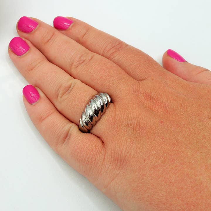 Daemon srls - Wholesale Band/Stacked Ring - QUINN - ACCIAIO INOSSIDABILE ~ ANELLO BOMBATO FORMA CROISSANT6