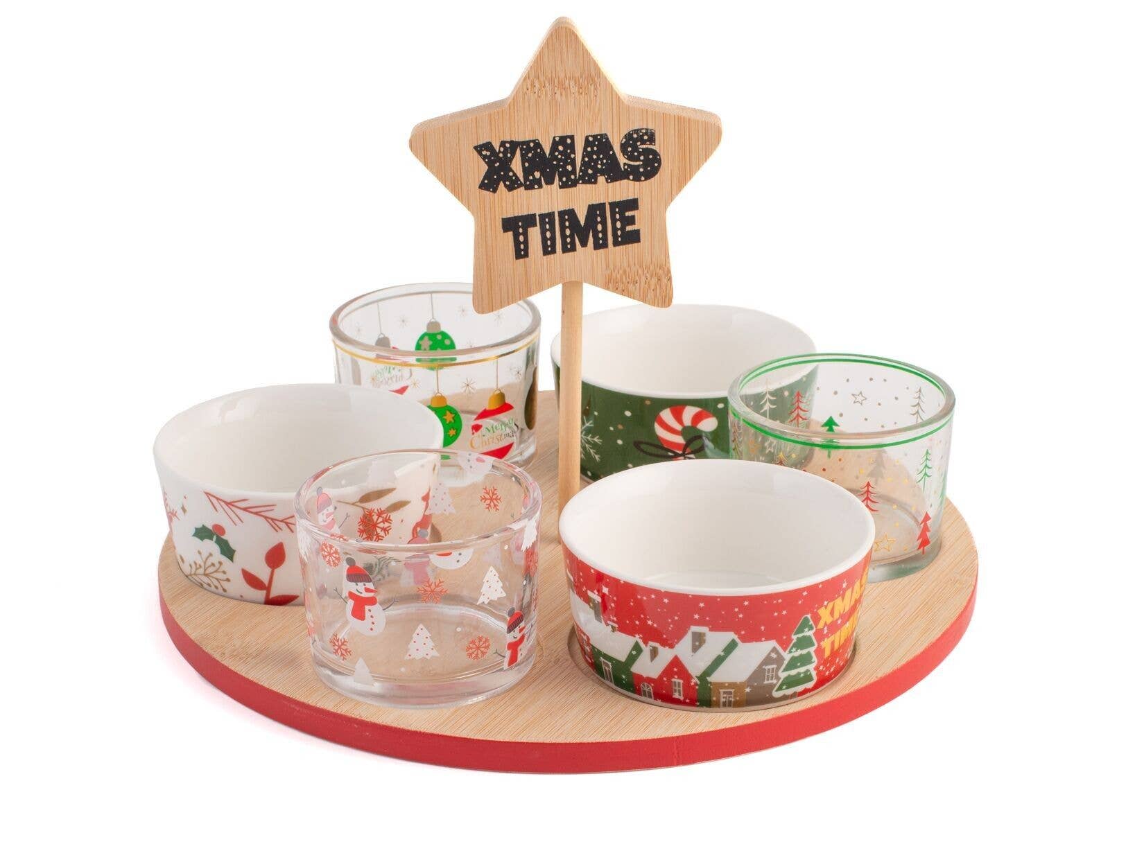 H&H - Venta al por mayor Vajillas para servir aperitivos - Set Aperitivo Navideño Con Base De Bambú 25 cm0