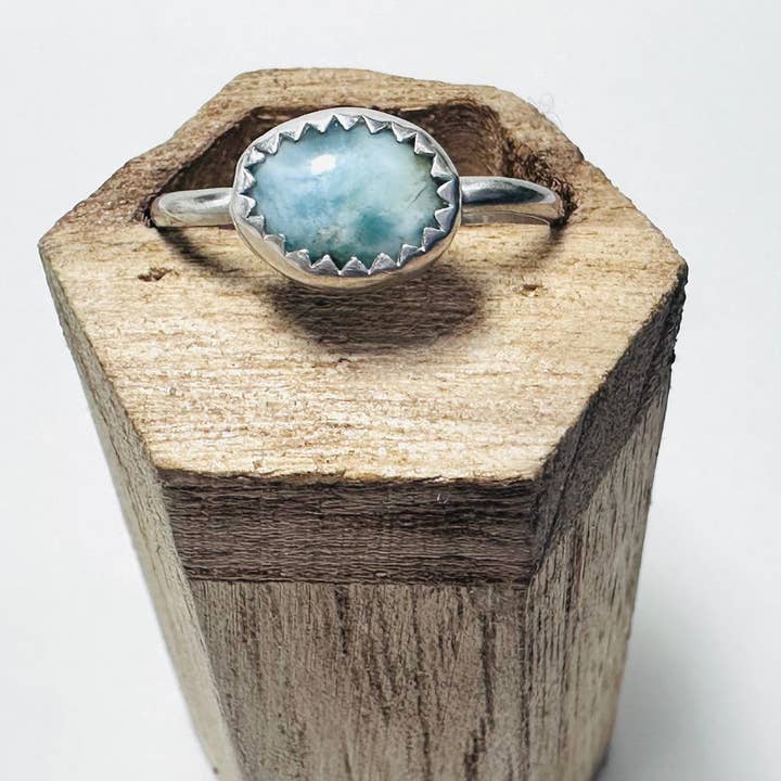 Bague en larimar – "Marées de Sérénité", bague taille 8 pour la vente par Janine’s Jewelry Design