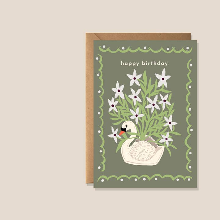 Carte de vœux Vase Cygne pour la vente par Kiran Ravilious