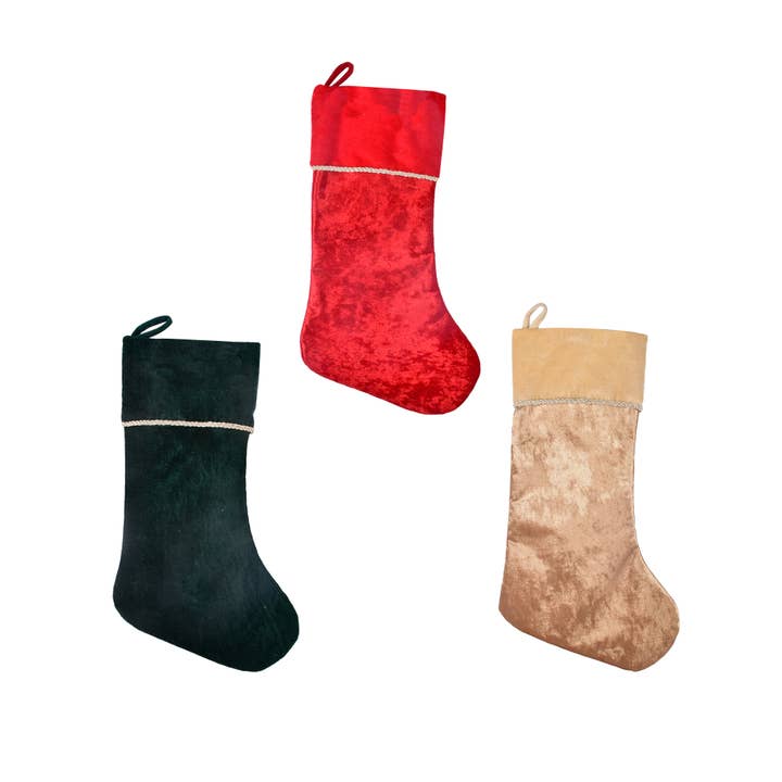 Calza in Velluto Schiacciato con Treccia Pesante | Verde | Rosso | Crema per la vendita all'ingrosso da parte di Country Silk