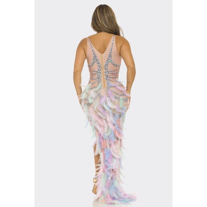 ASIS Sexy Sleeveless Faux Feather Detail Dress for wholesale on Faire