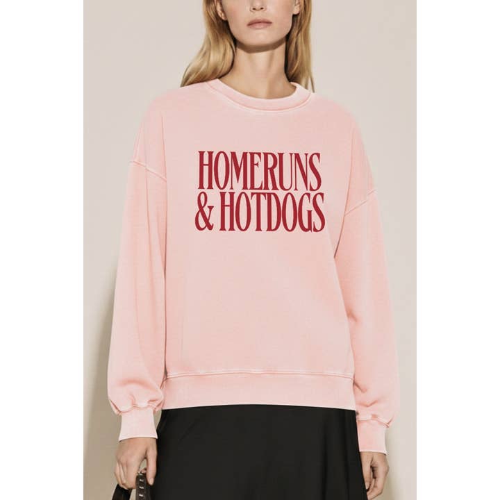 Homeruns & Hotdogs Typography Mineral Wash Sweatshirt for wholesale by STARCHIS