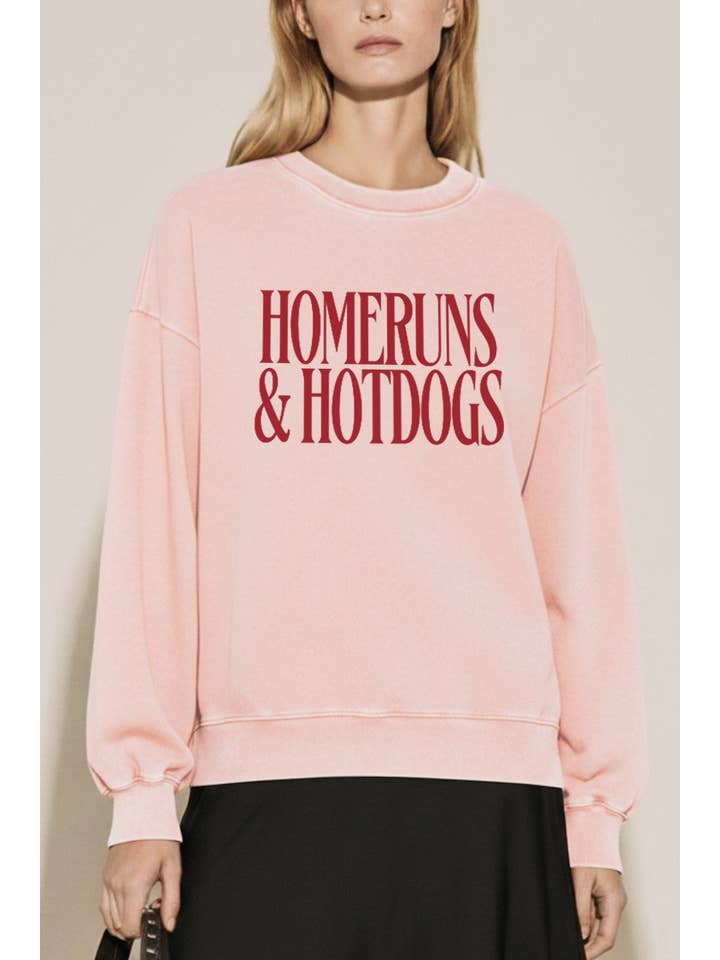 HOMERUNS & HOTDOGS TYPOGRAPHY MINERAL WASH SWEATSHIRT for wholesale by PINK NABI