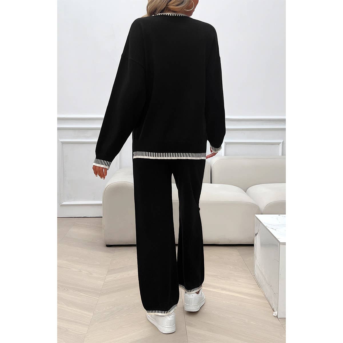 Supreme Fashion - Wholesale Lounge Set - Women's - Colock Block Round Neck Drop Shoulder Loose Set16