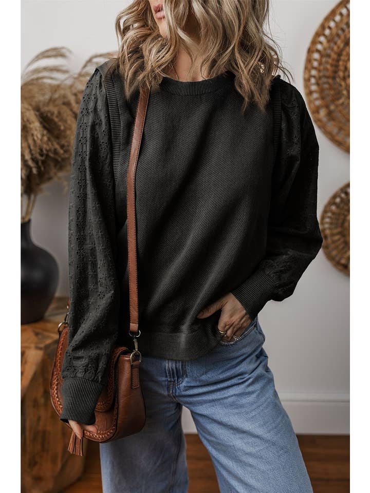 Little Daisy Closet - Wholesale Sweatshirt - Women's - LDC Cut-out Design Contrast Round Neck Pullover Sweatshirt
