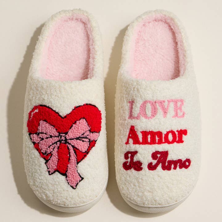 Love Amor Cozy Sherpa Slippers with Plush Pink Lining for Valentine's Day for wholesale by Frem