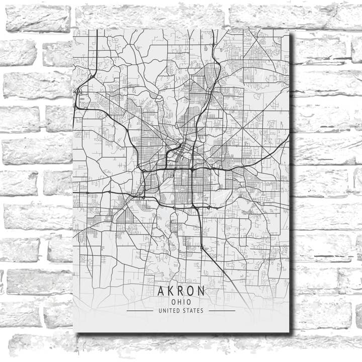 Akron Ohio City Map for wholesale by Zelless Image