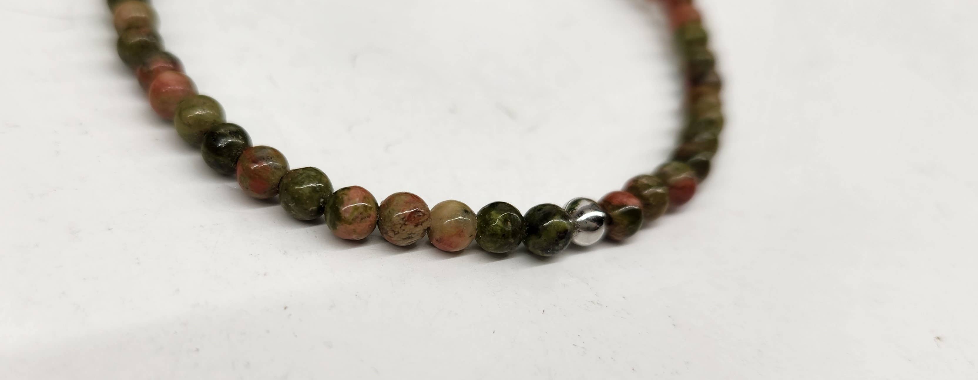 Meraki Gemstones - Wholesale Beaded Bracelet - Unakite Gemstone Stretchable Bracelet 4MM Beads -7.5" Long2