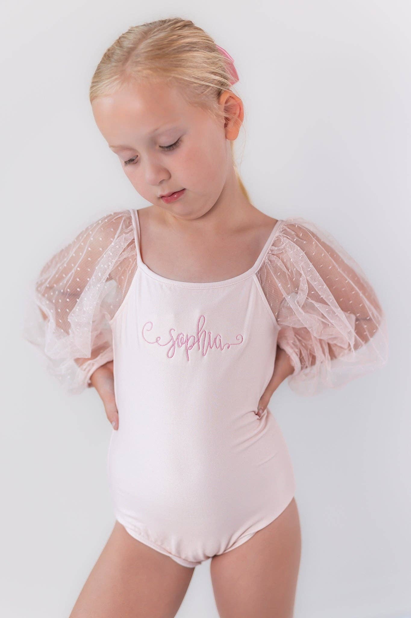 Cheeky Plum - Wholesale Leotard - Kids - Mesh Long Sleeve Leotard - Pink Bliss14