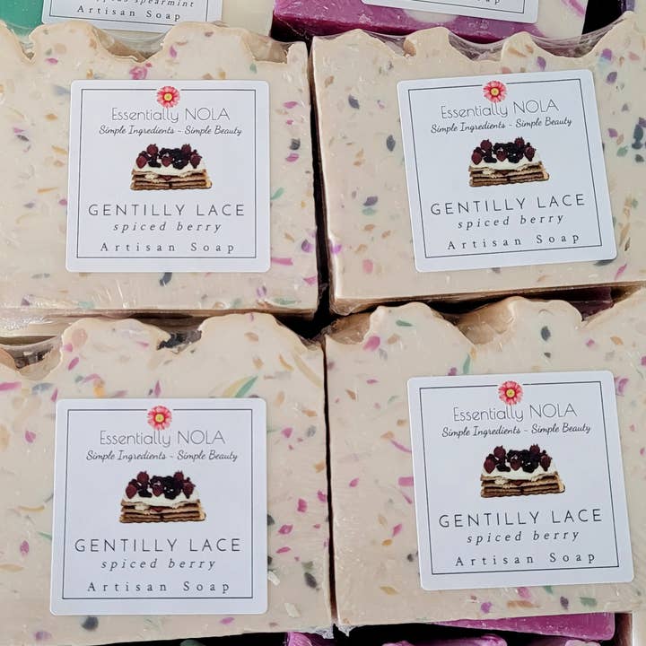 Essentially NOLA Soap Works - Wholesale Bar Soap - Gentilly Lace Confetti Soap - Almond Berry 5.5oz