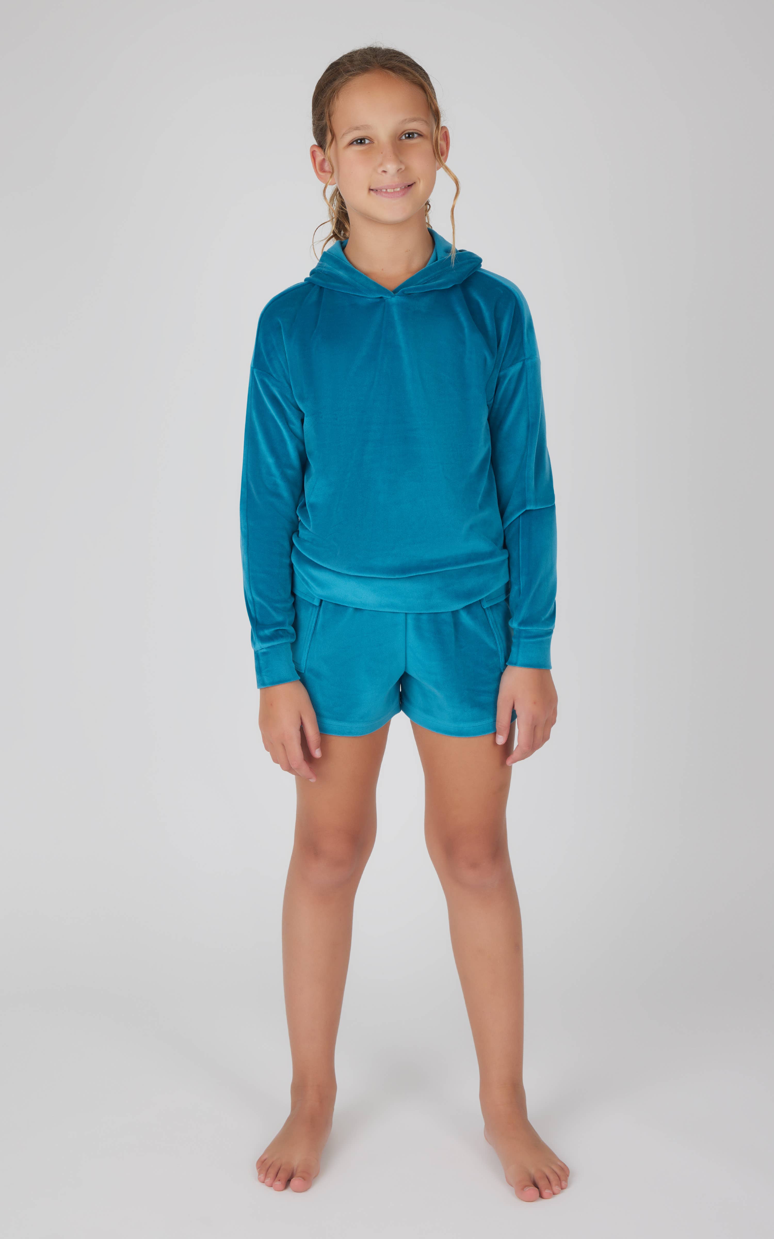 90 Degree by Reflex & Yogalicious - Wholesale Top & Short Set - Kids - Tween Girls Velour Hoodie and Cargo Shorts - 2 PC SET0