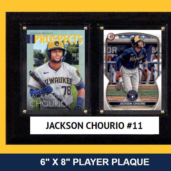 Jackson Chourio Milwaukee Brewers 2023 Bowman Card Plaque 6x8 for wholesale by C And I Collectables