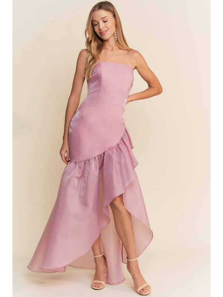 Maniju - Vendita all'ingrosso Vestito - Donna - ABITO ASIMMETRICO SENZA SPALLINE CON BALZE ALTE E BASSE1