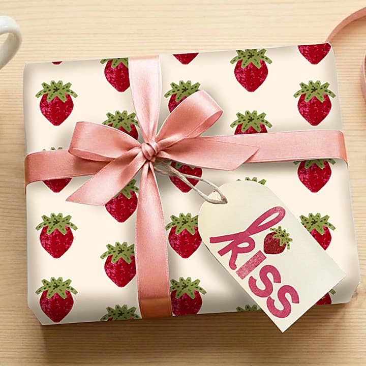 Slow Notes - Wholesale Flat Wrap - Strawberries Double-Sided Wrapping Paper — 2 Colorways2