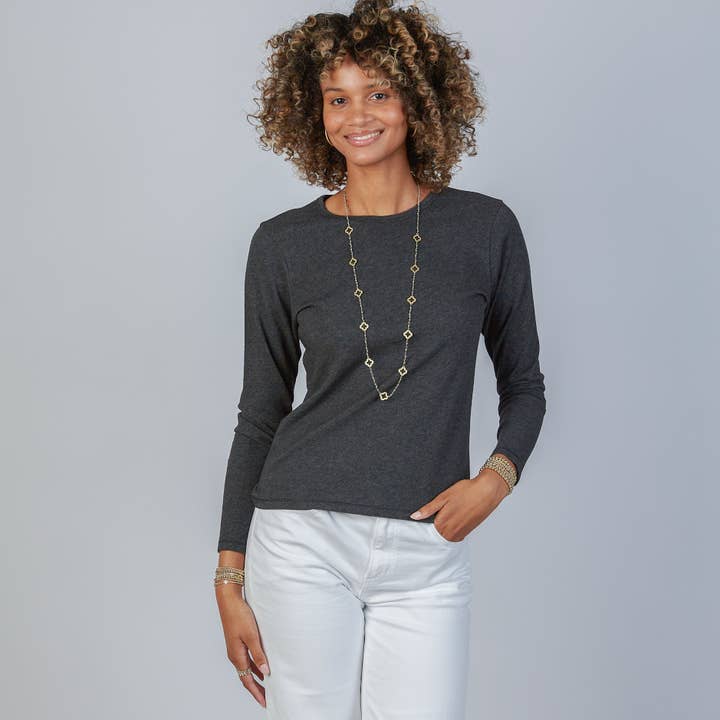 erin gray - Wholesale T-Shirt - Women's - The Classic Tee in Dark Heathered Gray - Long Sleeve1