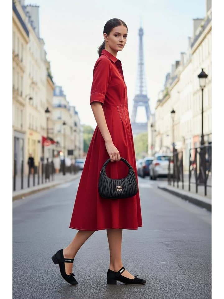 VAVA by Joy Han - Wholesale Dress - Women's - CONTRAST STITCH DETAIL W/SHORT SLEEVE MIDI DRESS2