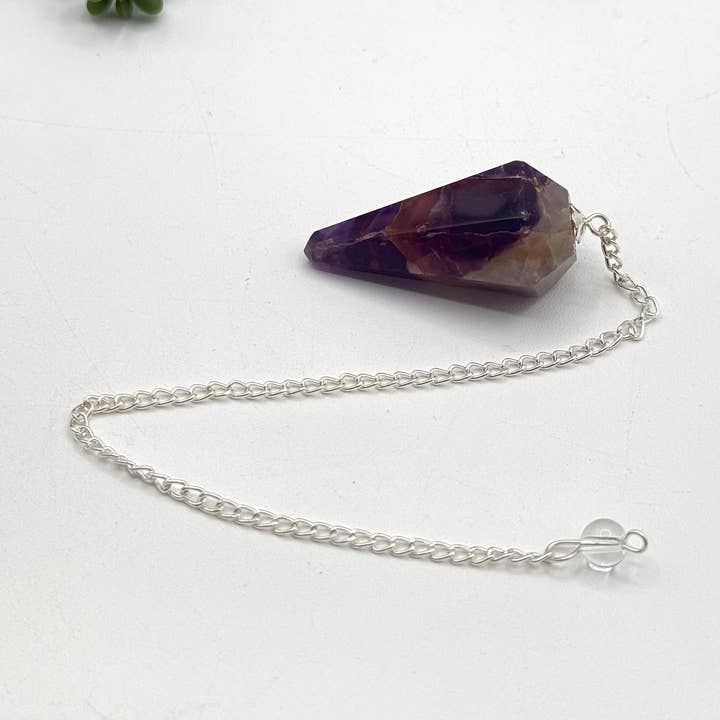 Meraki Gemstones – wholesale Spiritual stone/crystal – Super Seven Pendulum w/Silver Plated Chain 0