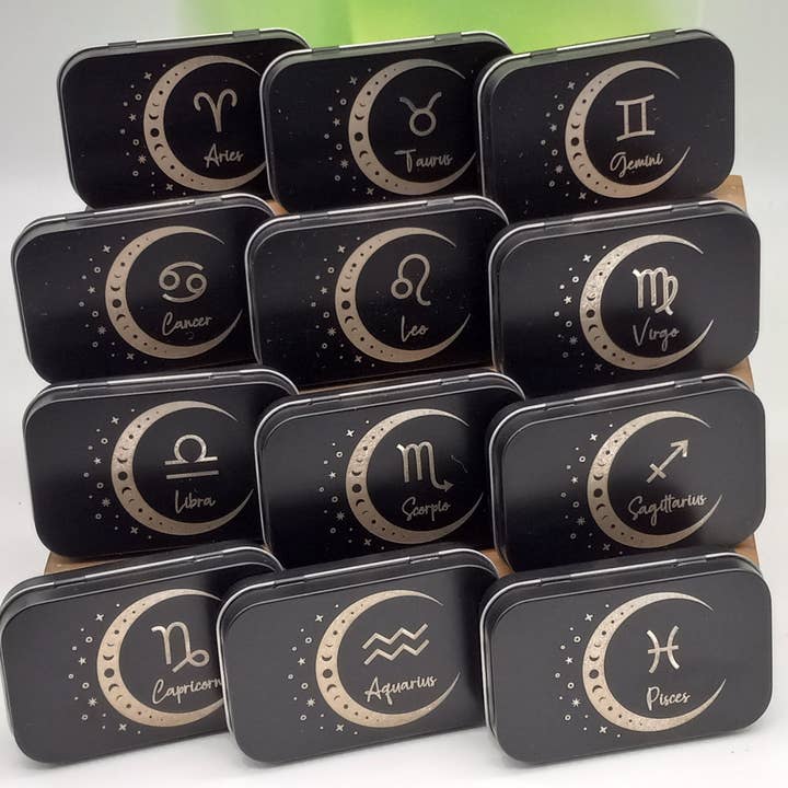 Zodiac Signs Engraved Black Tin for wholesale by Expressions Engraved