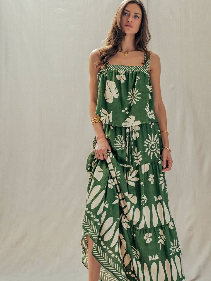 Tropical Print Tiered Maxi Skirt Set for wholesale by Urban Daizy