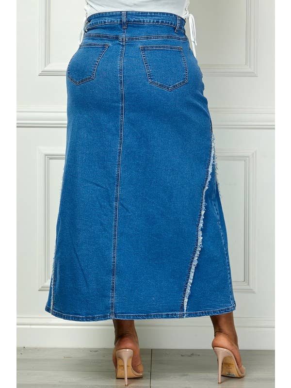 Regular High Waisted Distressed Front Slit Denim Skirt for wholesale on Faire