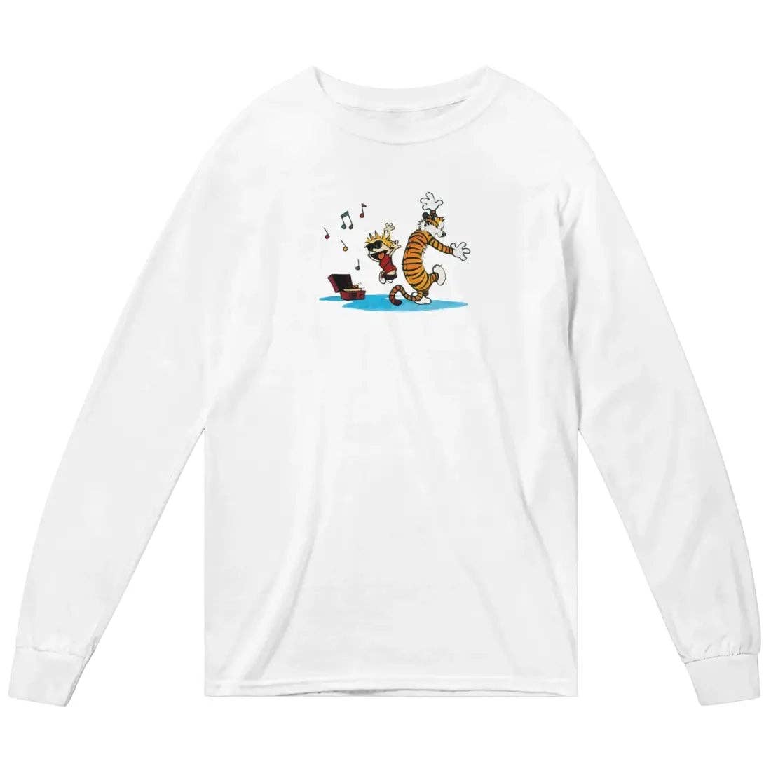 Art-O-Rama Shop - Wholesale T-Shirt (Graphic) - Unisex - Calvin and Hobbes Dancing with Record Player Long Sleeve Shirt0