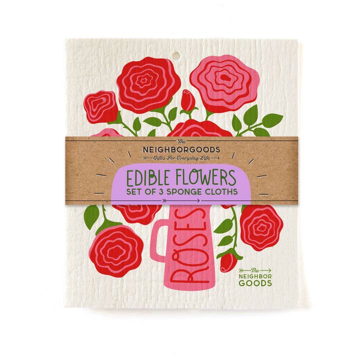 The Neighborgoods - Wholesale Dishcloth - EDIBLE FLOWERS (Lilac, Marigold, Rose) Sponge Cloth Set of 3